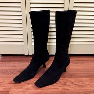 Vintage Prada Black Suede High Heeled Women's Boots